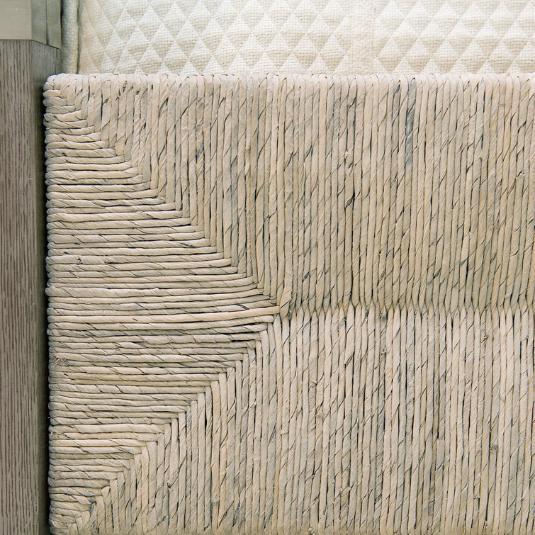 Rustic Gray Oak King Canopy Bed with Woven Headboard