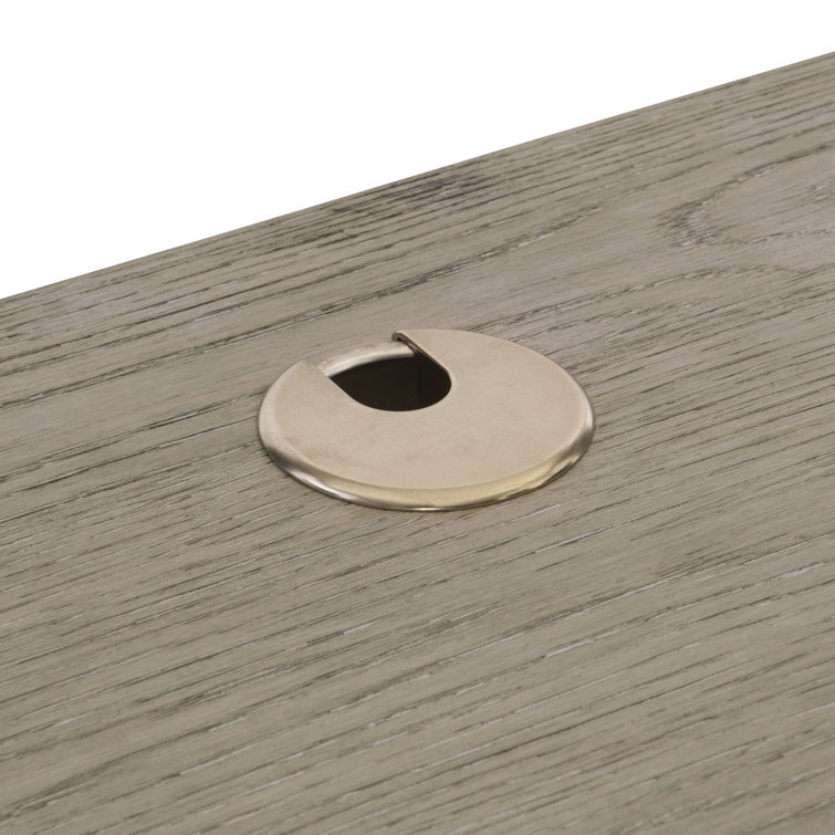 Forsyth Transitional Gray Solid Wood Executive Desk with USB Port