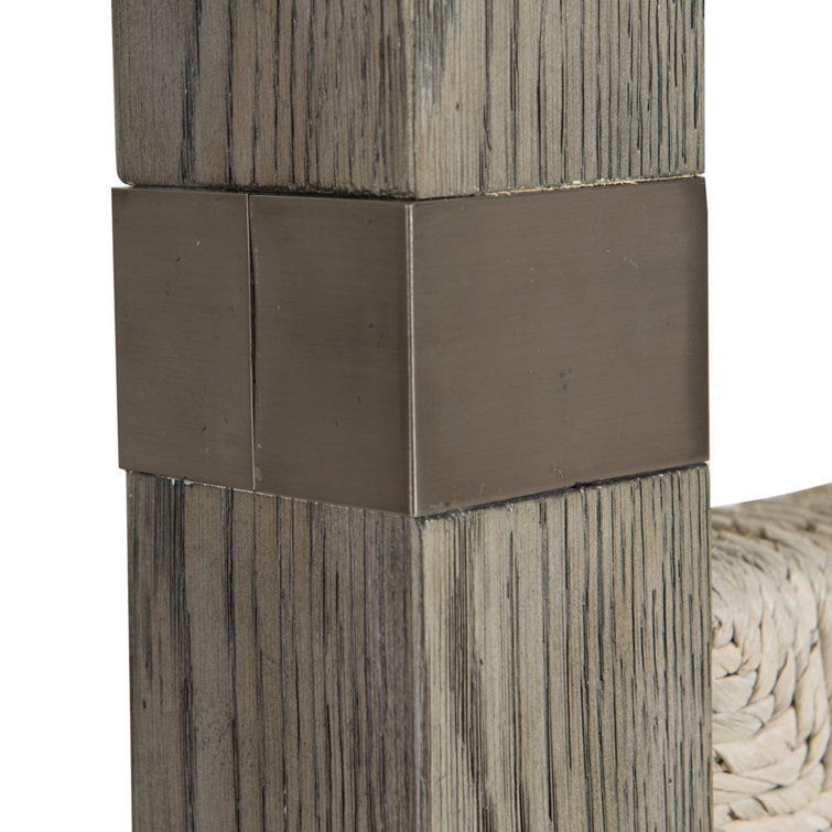 Rustic Gray Oak King Canopy Bed with Woven Headboard