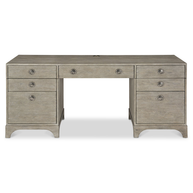 Forsyth Transitional Gray Solid Wood Executive Desk with USB Port