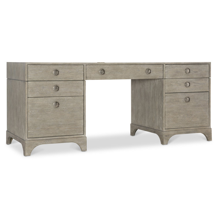 Forsyth Transitional Gray Solid Wood Executive Desk with USB Port