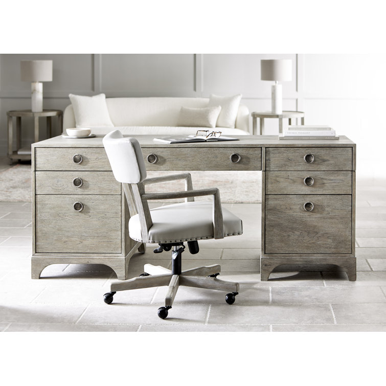 Forsyth Transitional Gray Solid Wood Executive Desk with USB Port