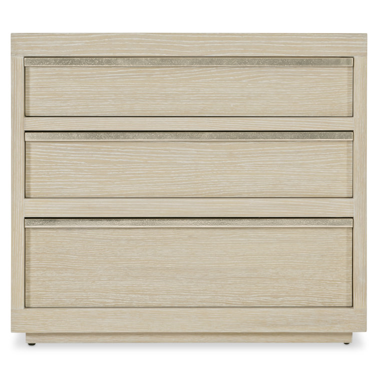 Transitional Beige Ash and Oak 3-Drawer Nightstand with USB Charger