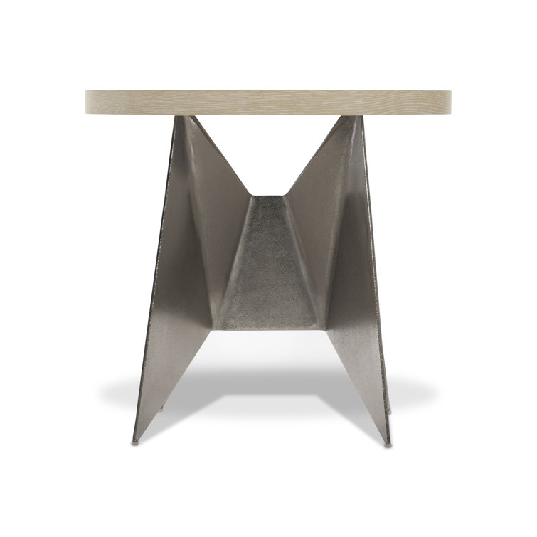 Beige Round Wood and Metal Large End Table