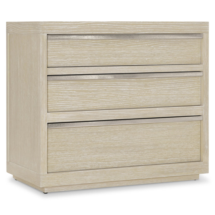Transitional Beige Ash and Oak 3-Drawer Nightstand with USB Charger