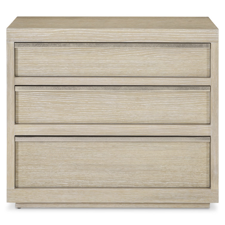 Transitional Beige Ash and Oak 3-Drawer Nightstand with USB Charger