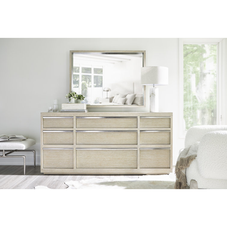Beige Rectangular Wood Wall Mirror with Nickel Frame