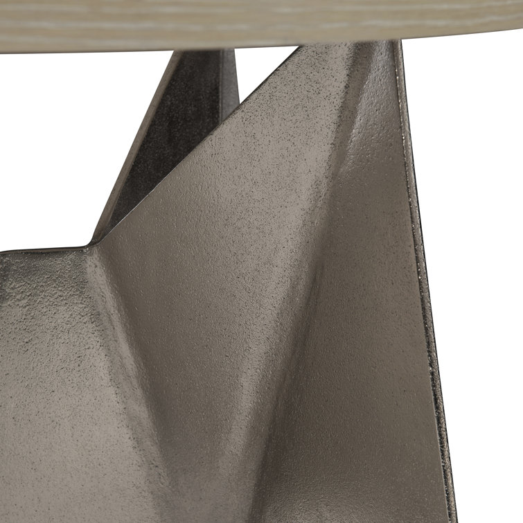 Beige Round Wood and Metal Large End Table