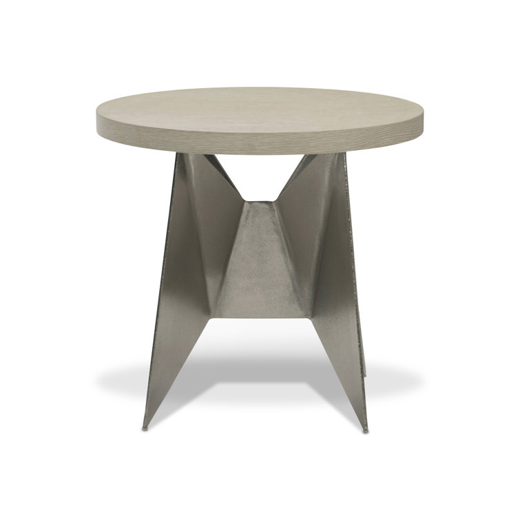 Beige Round Wood and Metal Large End Table