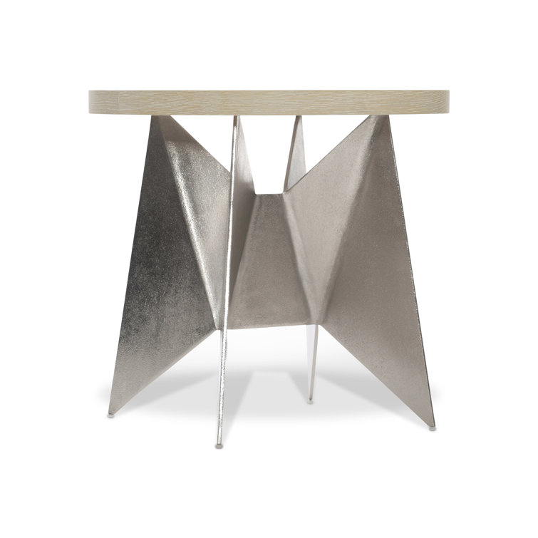 Beige Round Wood and Metal Large End Table