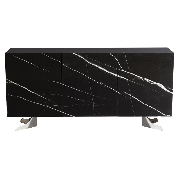 Imani 72'' Black Stone and Stainless Steel Sideboard