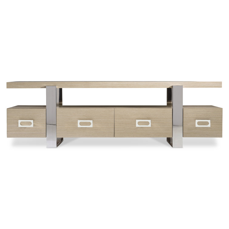 Transitional Brown Wood and Stainless Steel Media Console