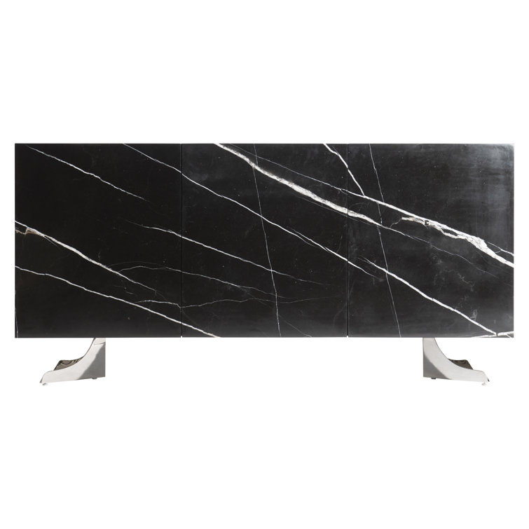 Imani 72'' Black Stone and Stainless Steel Sideboard
