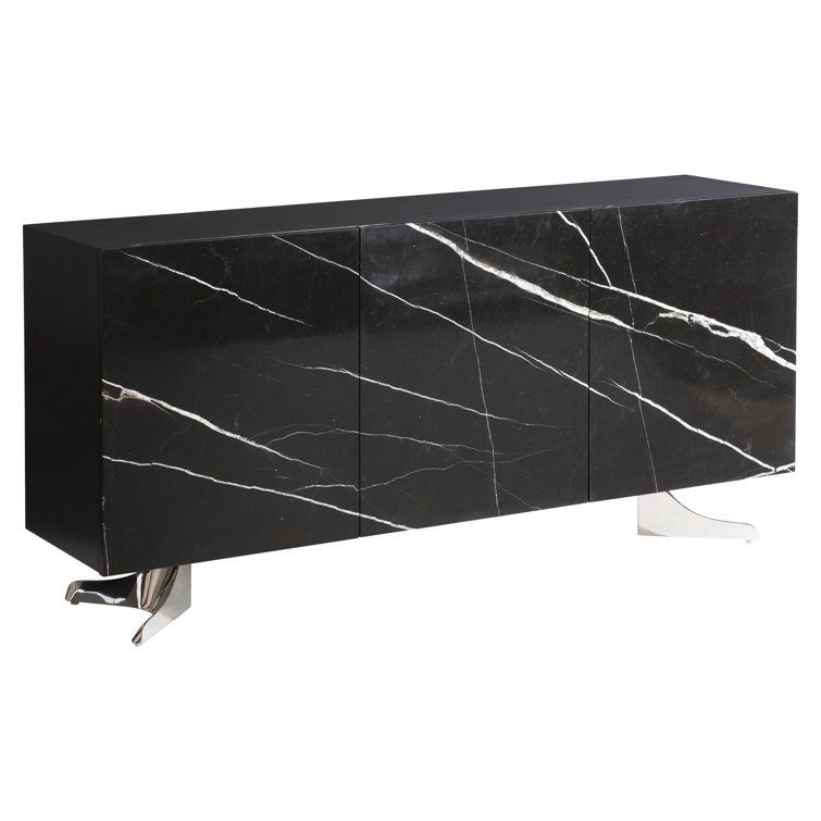 Imani 72'' Black Stone and Stainless Steel Sideboard