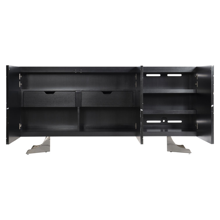 Imani 72'' Black Stone and Stainless Steel Sideboard