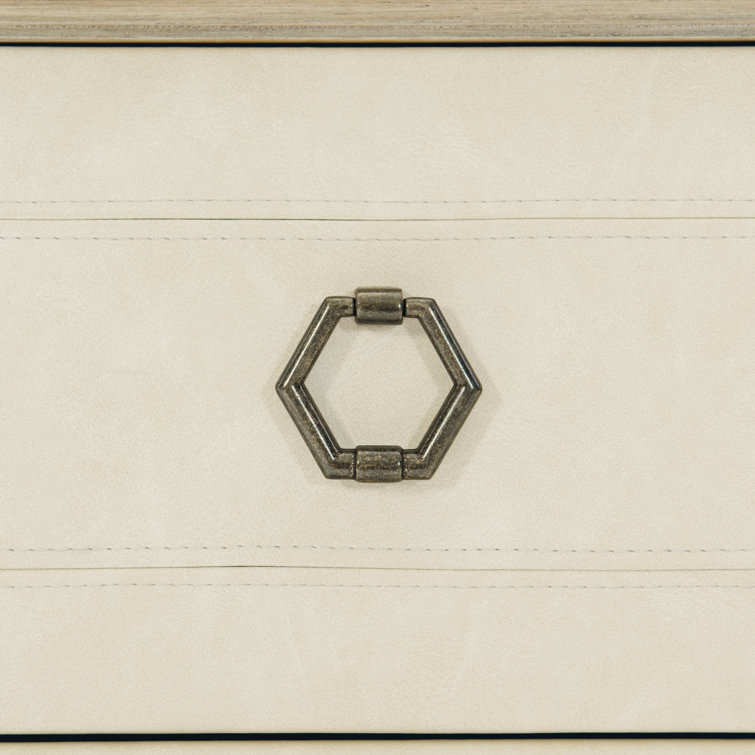 Transitional Beige 3-Drawer Nightstand with Performance Fabric