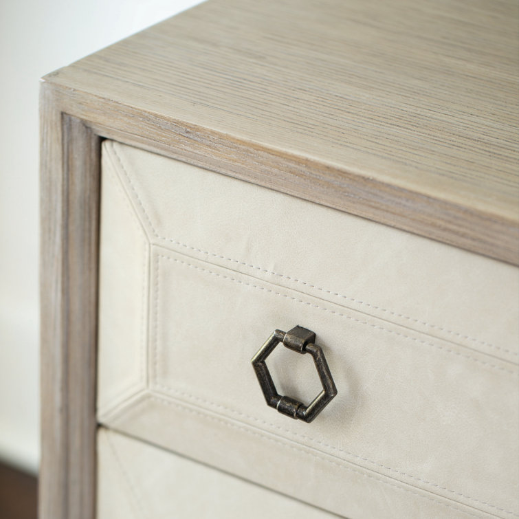 Beige Oak and Ash Transitional 3-Drawer Nightstand