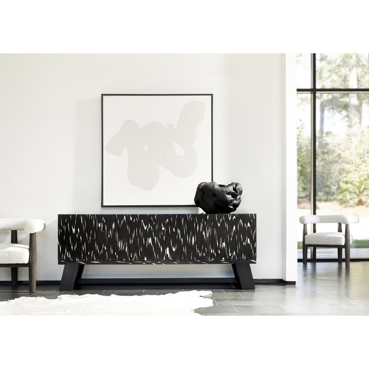 Contemporary Black Media Console with Cabinet and Diagonal Legs