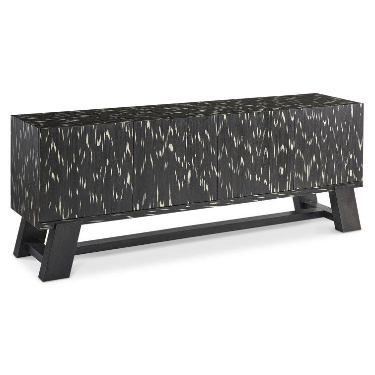 Contemporary Black Media Console with Cabinet and Diagonal Legs