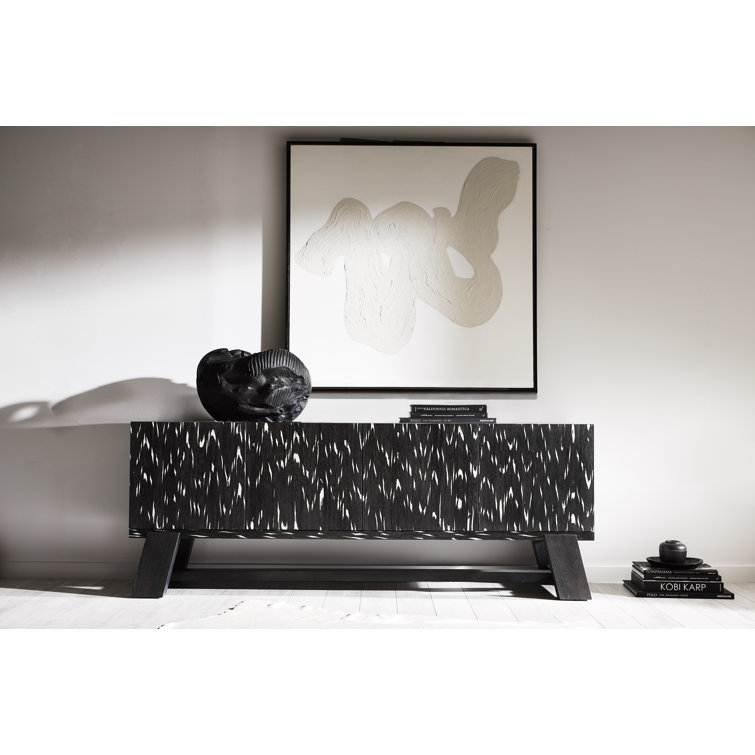 Contemporary Black Media Console with Cabinet and Diagonal Legs