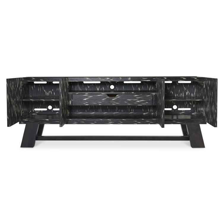 Contemporary Black Media Console with Cabinet and Diagonal Legs