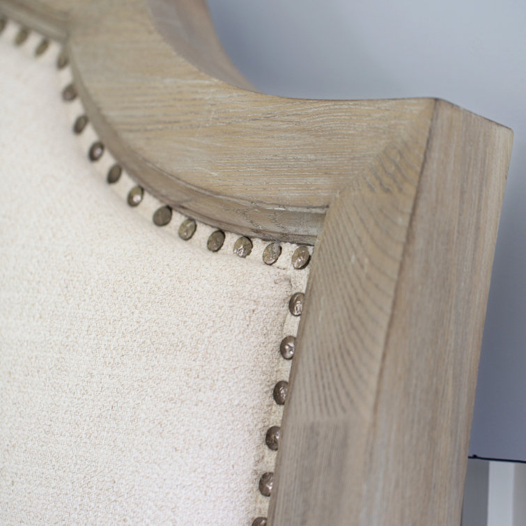 Beige Upholstered Queen Sleigh Bed with Nailhead Trim