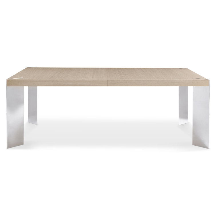 Transitional Oak Extendable Dining Table with Stainless Steel Accents