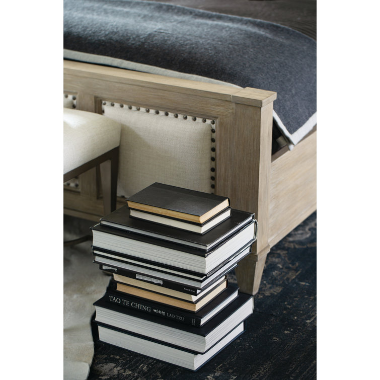 Beige Upholstered Queen Sleigh Bed with Nailhead Trim