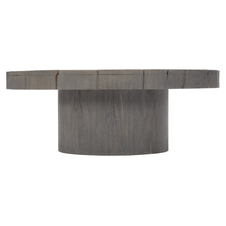 Gray Round Teak Wood Coffee Table with Storage
