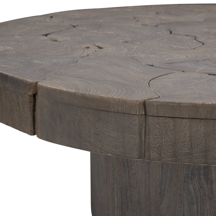 Gray Round Teak Wood Coffee Table with Storage