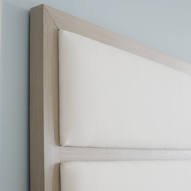 Linear Gray Queen Upholstered Wood Frame Bed with Headboard