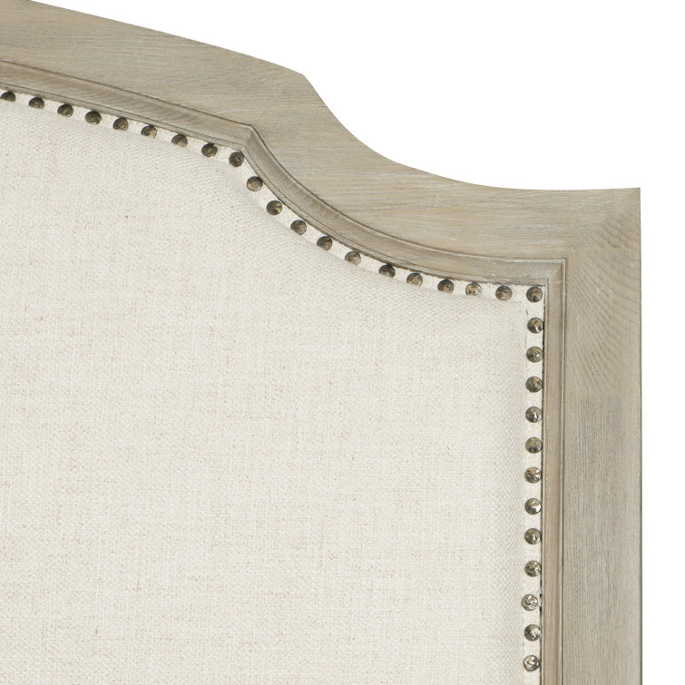 Beige Upholstered Queen Sleigh Bed with Nailhead Trim