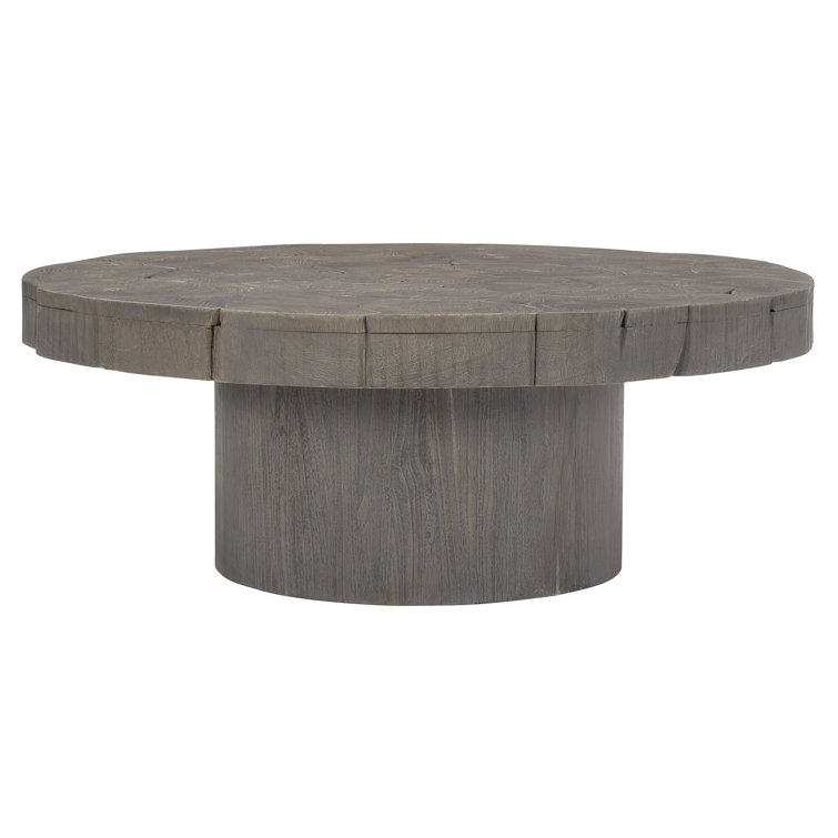Gray Round Teak Wood Coffee Table with Storage