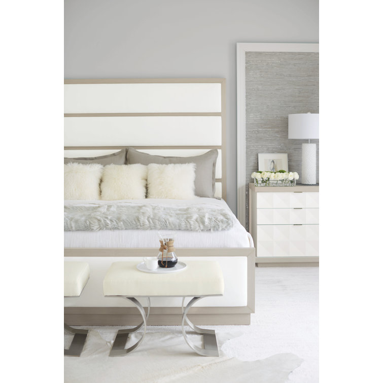 Linear Gray King Upholstered Bed with Wood Frame and Slats