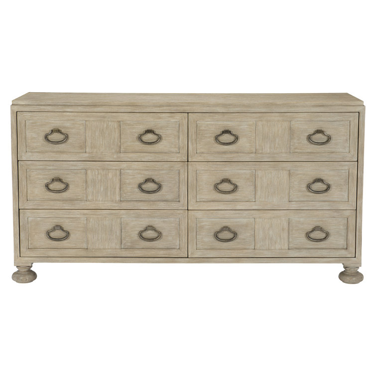 Sandstone Transitional 6-Drawer Dresser with Mirror