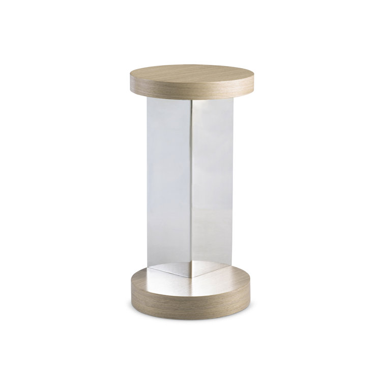 Sahara Finish Round Wood & Metal Pedestal End Table