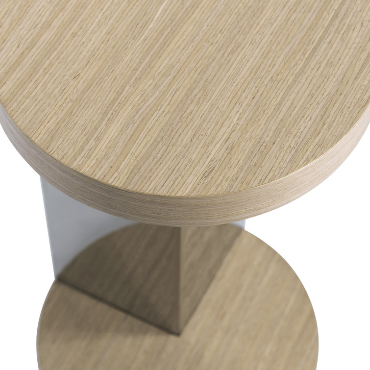 Sahara Finish Round Wood & Metal Pedestal End Table