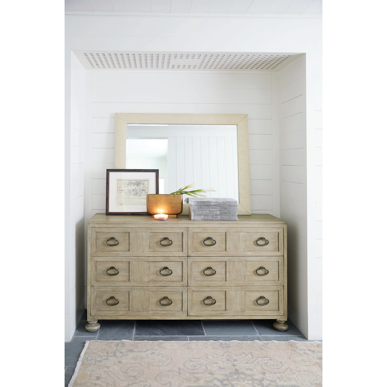 Sandstone Transitional 6-Drawer Dresser with Mirror