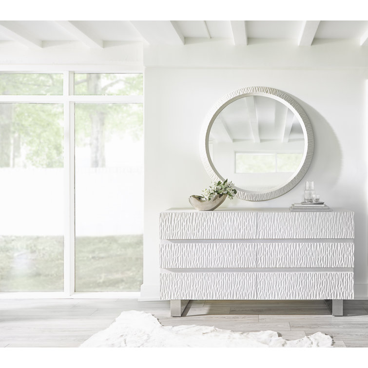 Solaria Transitional Round Off-White Wood Accent Mirror