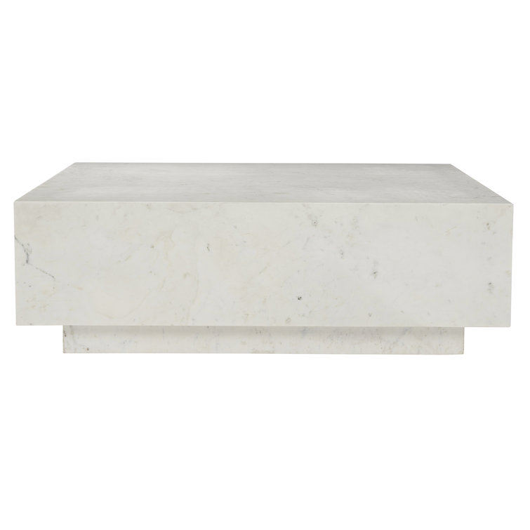 Transitional Banswara Marble Square Coffee Table with Casters