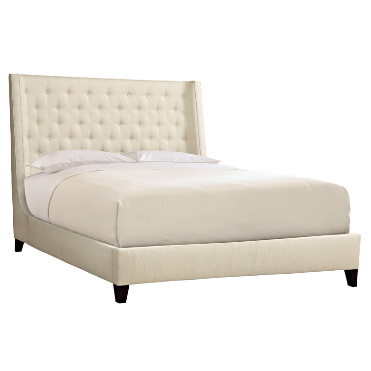 Beige Velvet Upholstered King Bed with Tufted Headboard