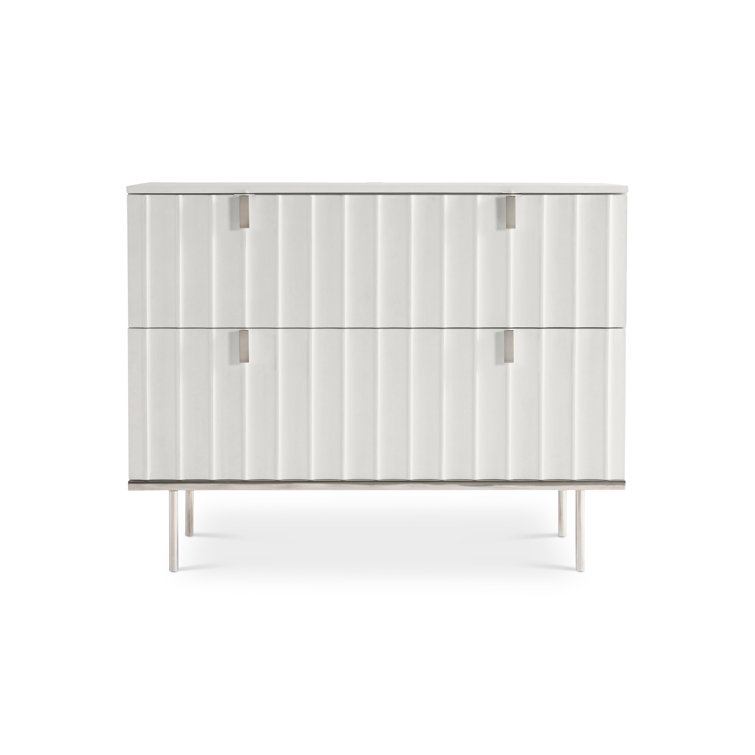 Modulum Fluted 2-Drawer Nightstand in White Adobe with USB Charger