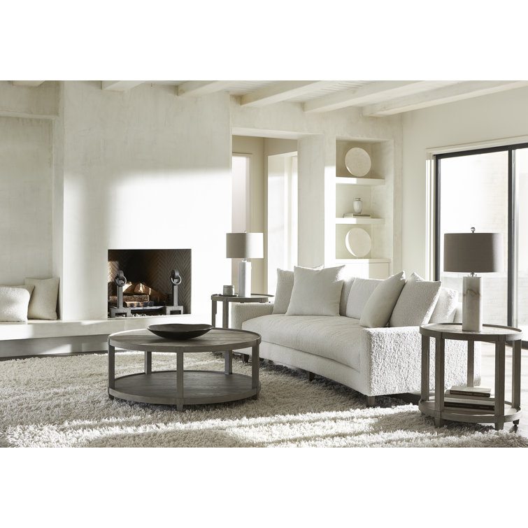 Gray Round Wood and Metal Transitional End Table