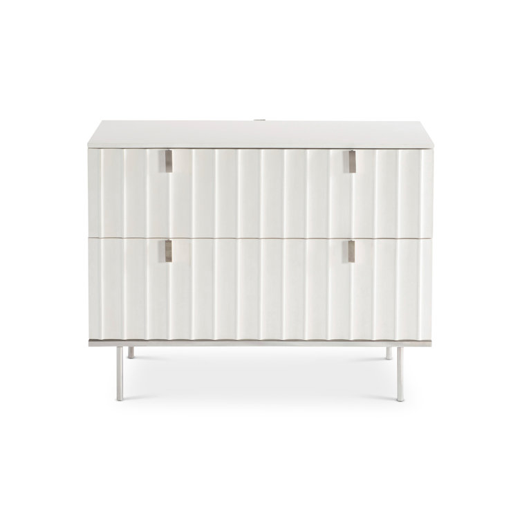 Modulum Fluted 2-Drawer Nightstand in White Adobe with USB Charger