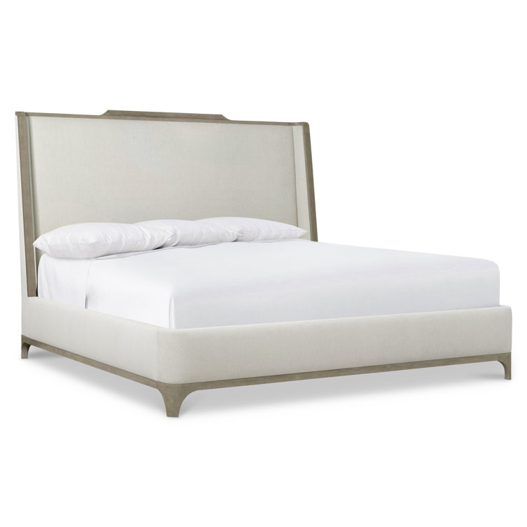 Albion King Gray Upholstered Shelter Bed with Wood Frame