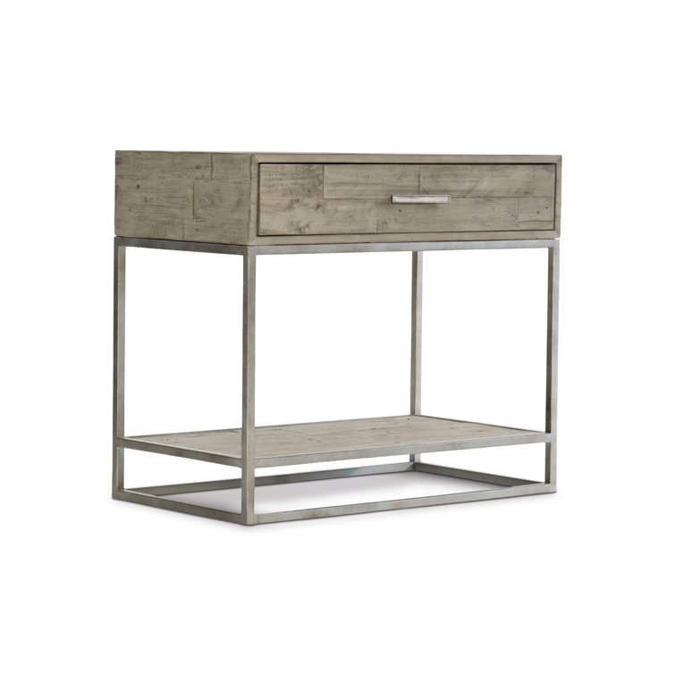Gray Wood and Metal 1-Drawer Nightstand