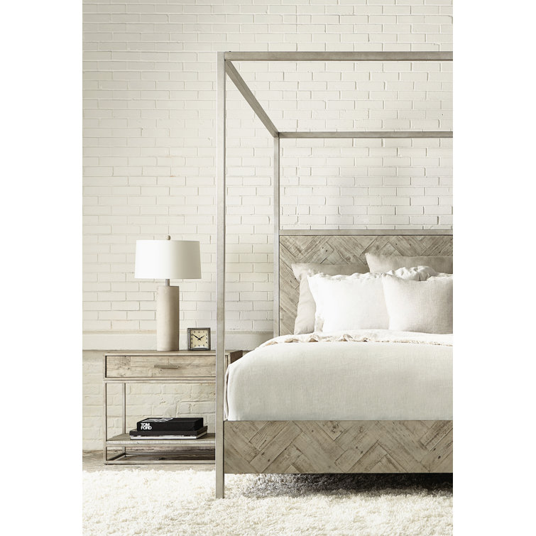 Gray Wood and Metal 1-Drawer Nightstand