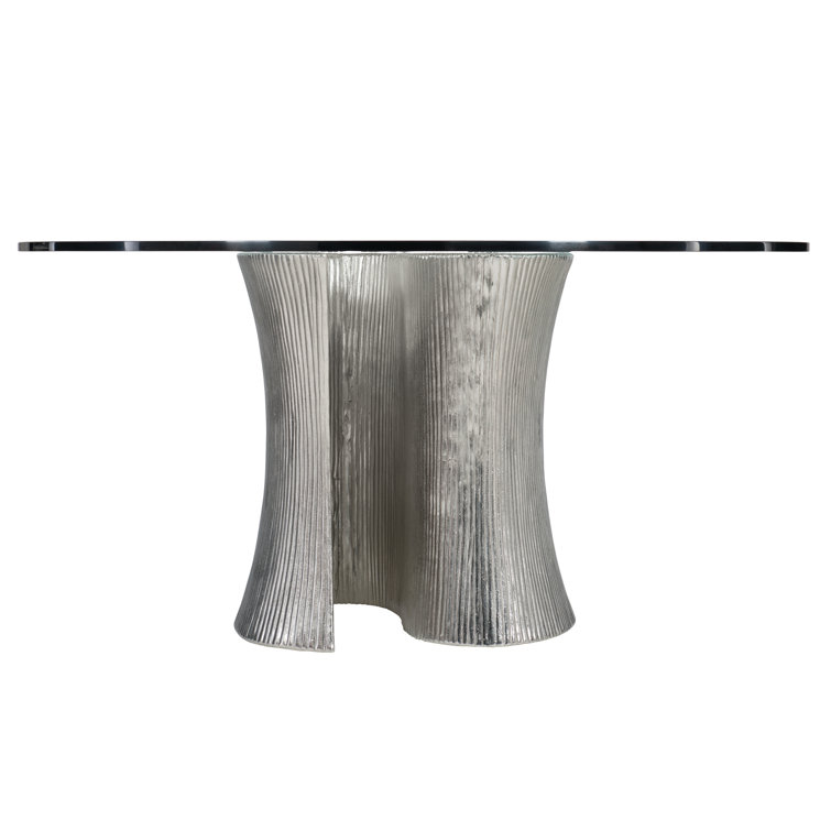 Serpentine 60" Silver Glass Round Contemporary Dining Table