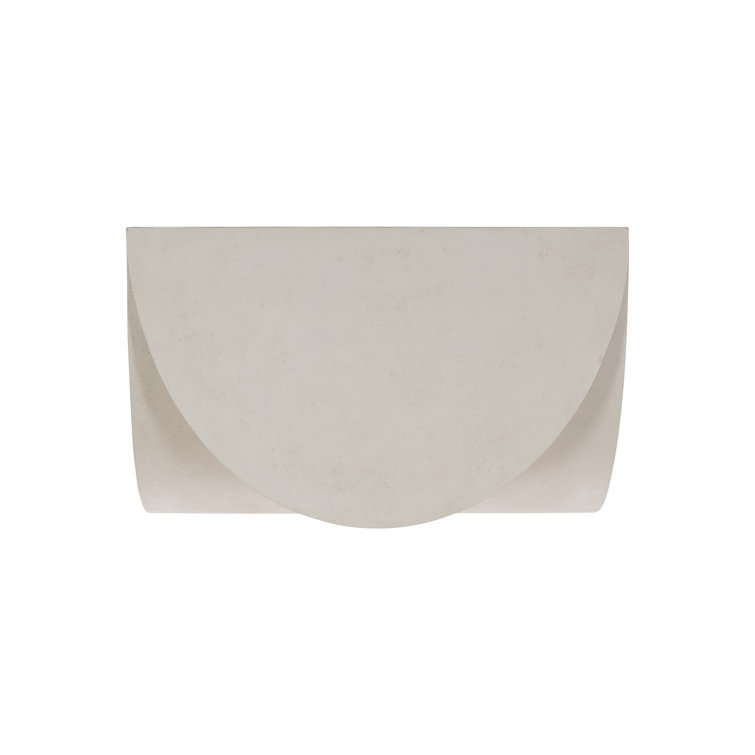 Transitional Beige Stone and Wood D-Shape End Table