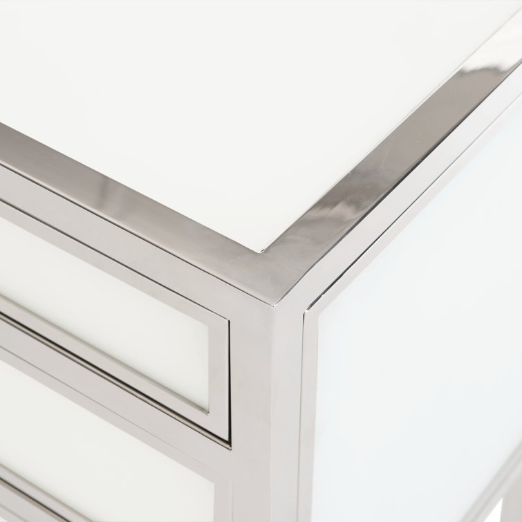 Blanca Transitional 3-Drawer Silver & White Metal Nightstand